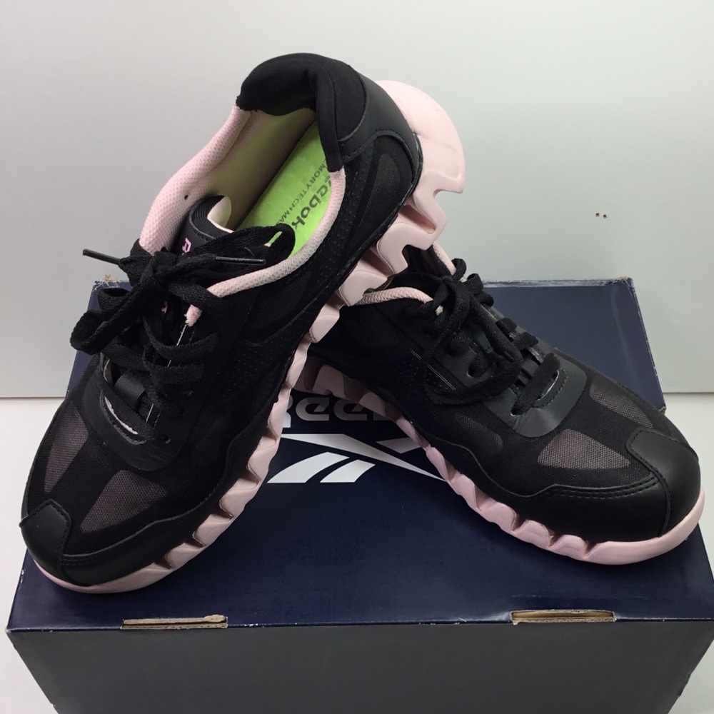 Reebok Women's Black and Pink ZigTech Sneakers